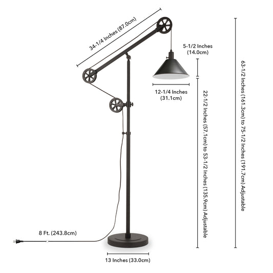 70" Black Reading Floor Lamp With Black Cone Shade