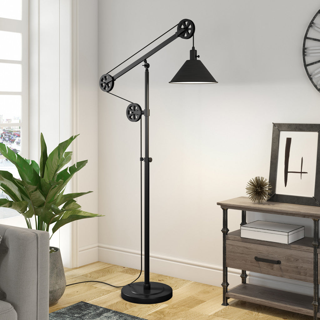 70" Black Reading Floor Lamp With Black Cone Shade