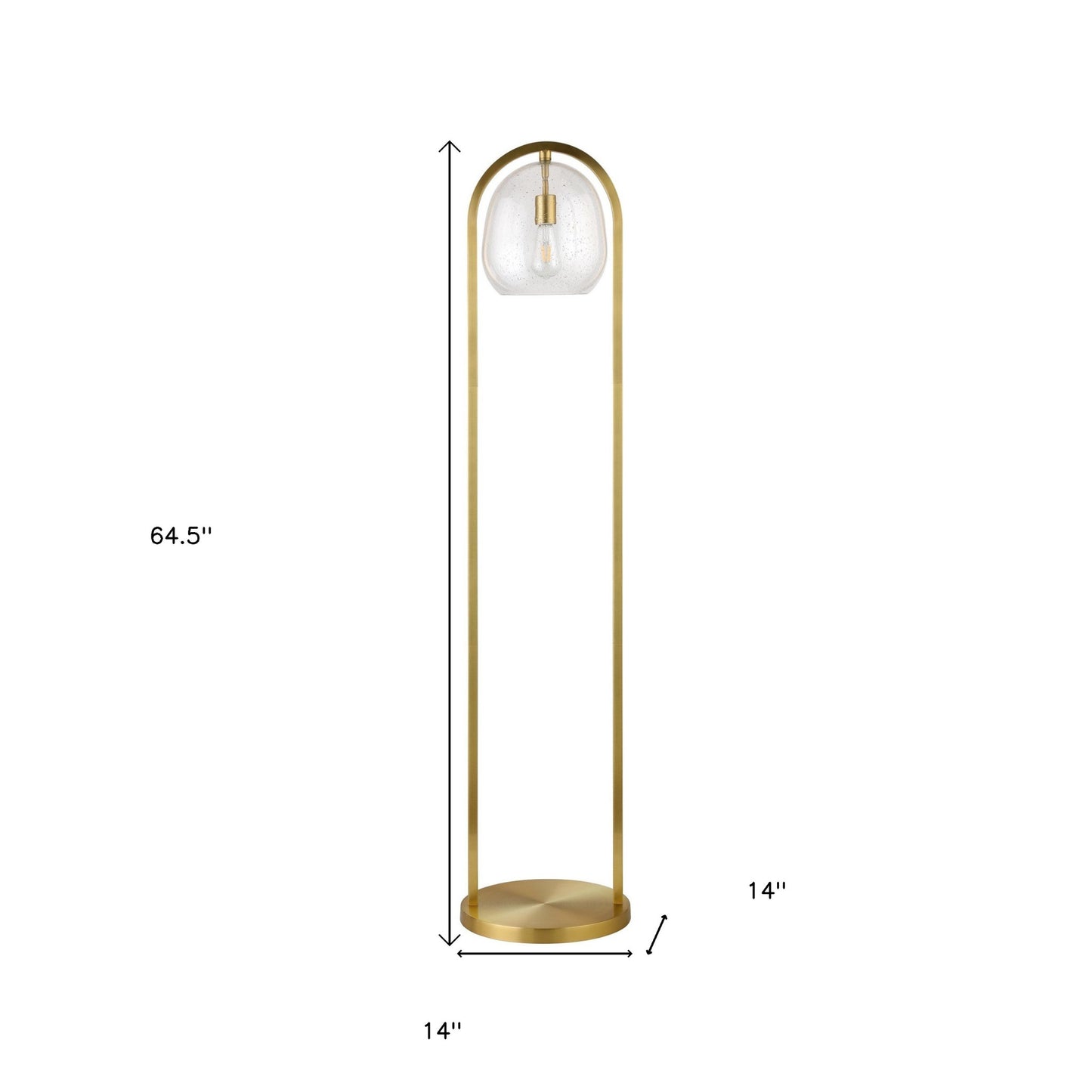 65" Brass Column Floor Lamp With Clear Seeded Glass Globe Shade