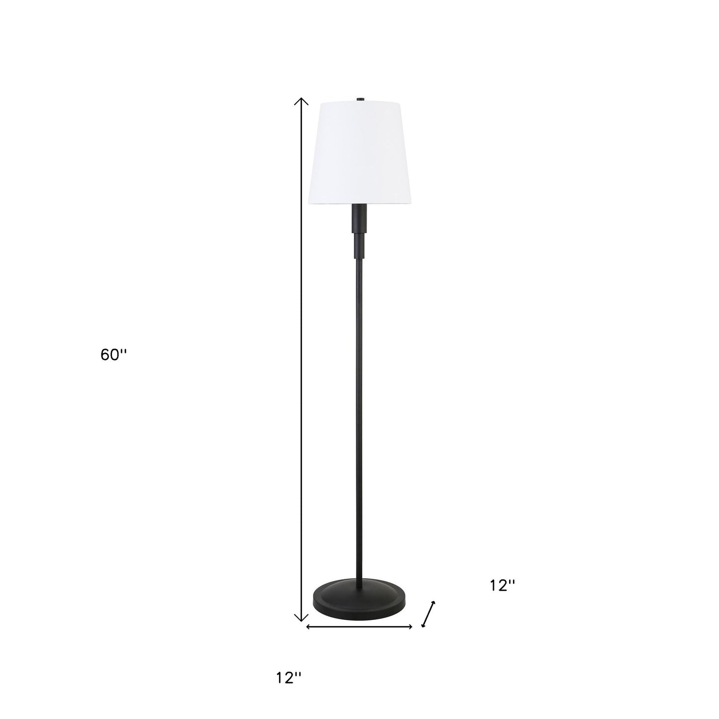 60" Black Traditional Shaped Floor Lamp With White Frosted Glass Drum Shade