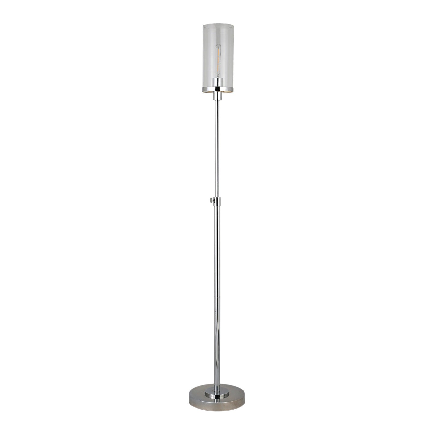 66" Nickel Torchiere Floor Lamp With Clear Transparent Glass Drum Shade