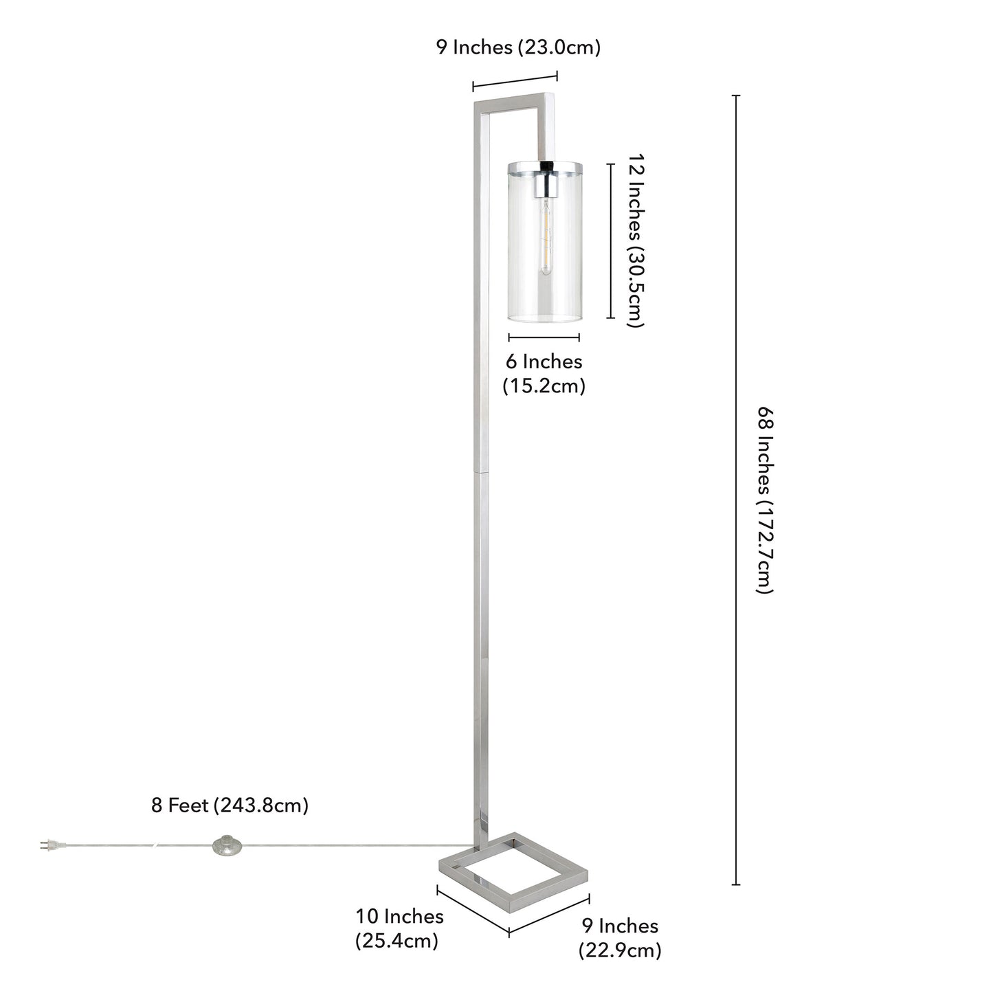 67" Nickel Reading Floor Lamp With Clear Transparent Glass Drum Shade