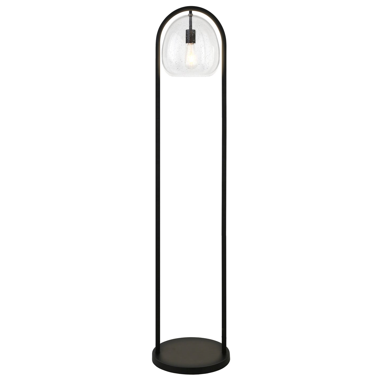 65" Black Column Floor Lamp With Clear Seeded Glass Globe Shade