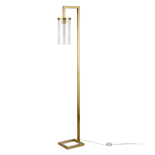 67" Brass Reading Floor Lamp With Clear Seeded Glass Drum Shade