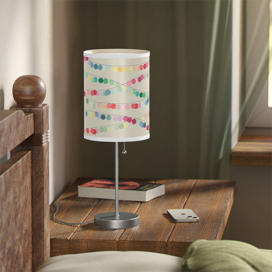 20" Silver Table Lamp With Off White And Festive Multi Color Cylinder Shade