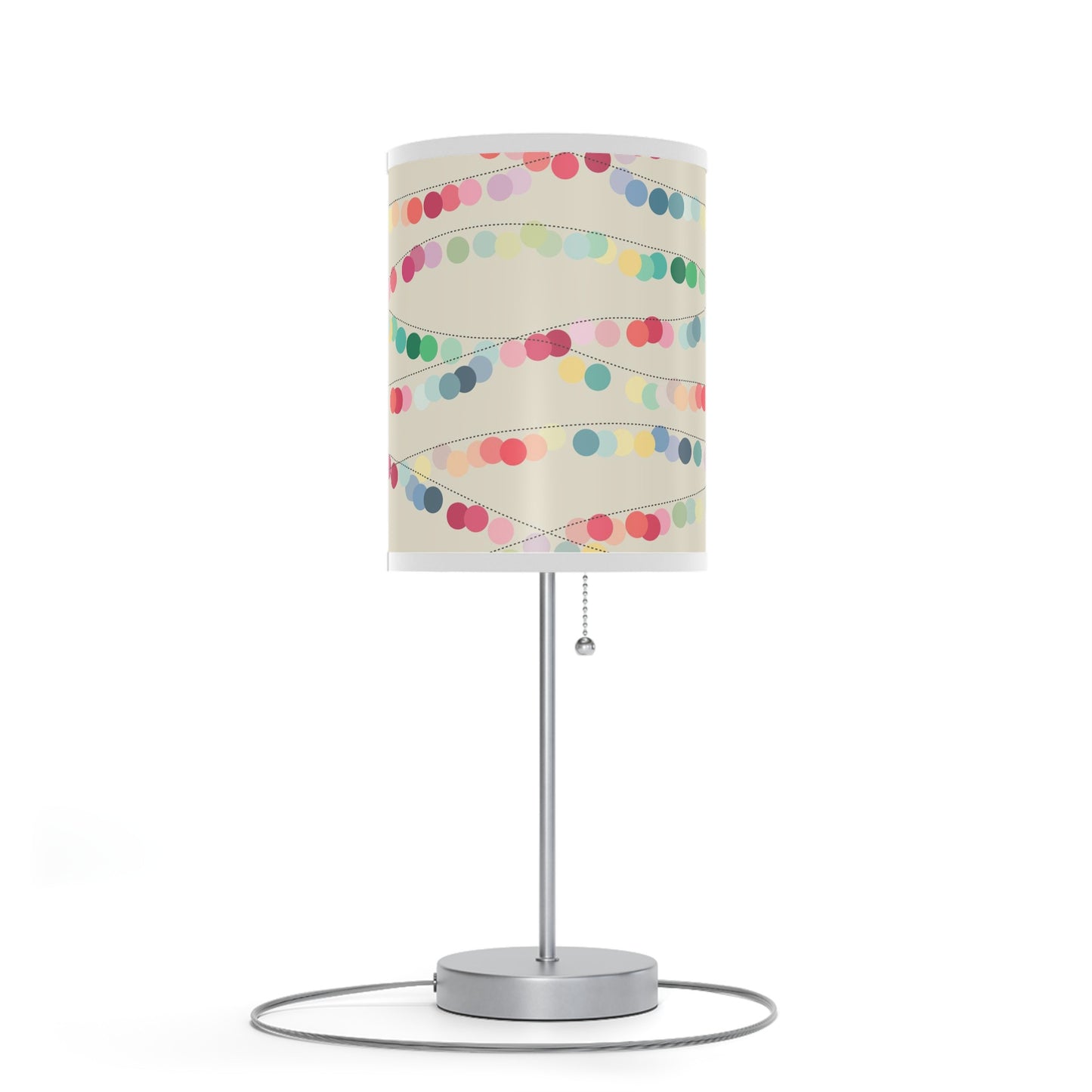 20" Silver Table Lamp With Off White And Festive Multi Color Cylinder Shade