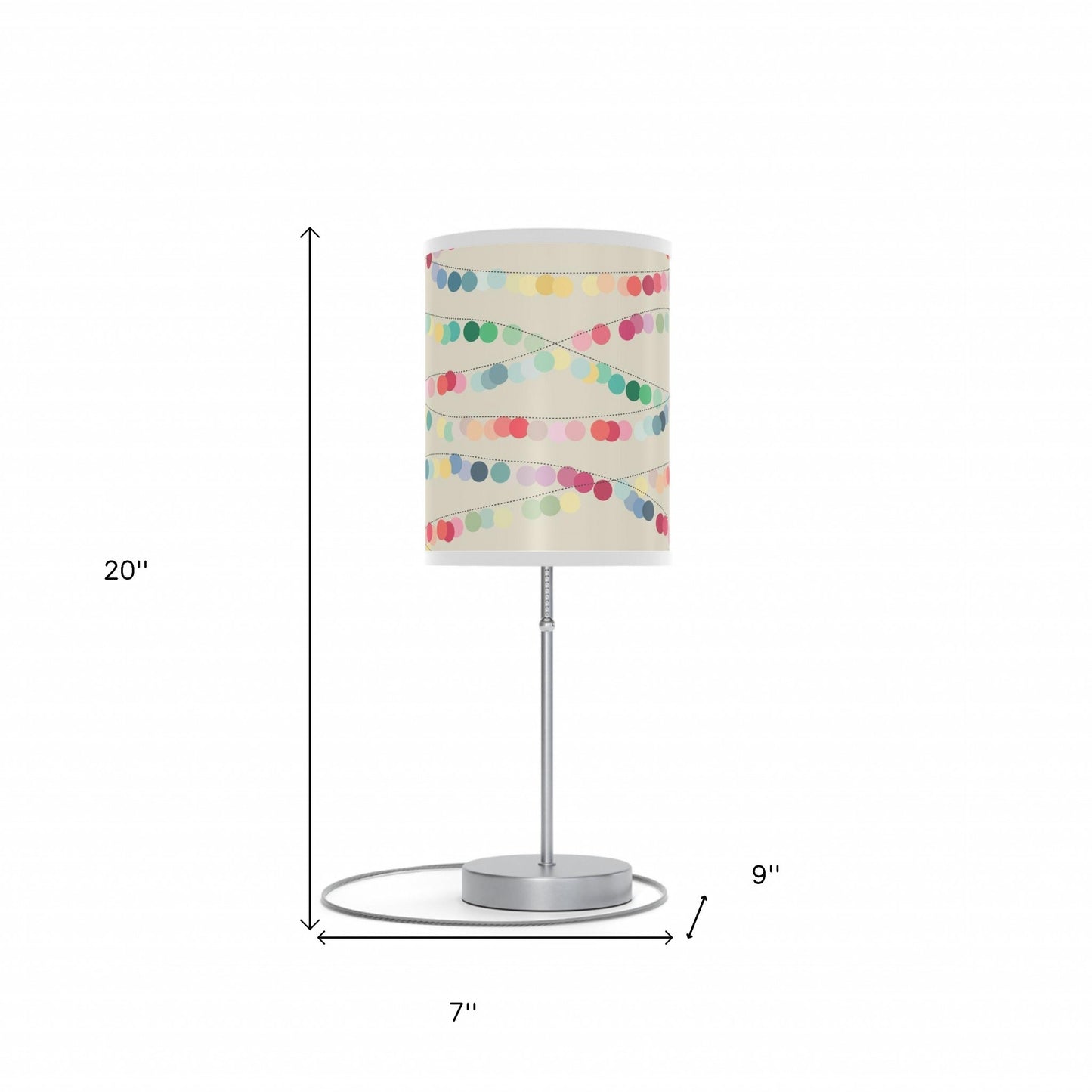 20" Silver Table Lamp With Off White And Festive Multi Color Cylinder Shade