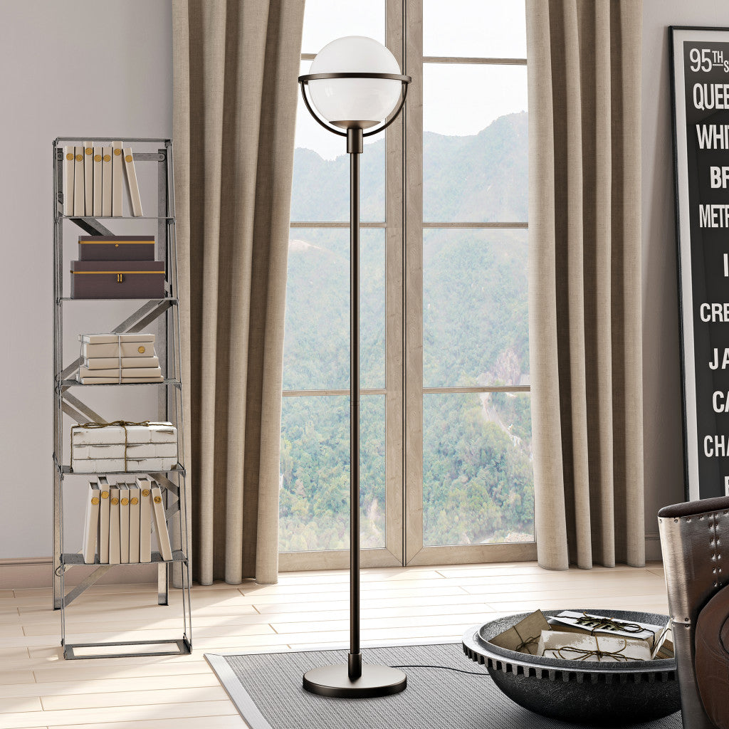 68" Black Novelty Floor Lamp With White Frosted Glass Globe Shade