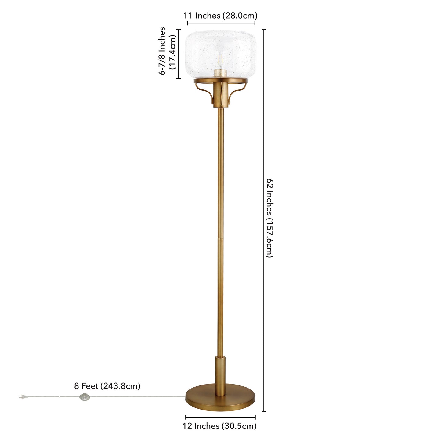 62" Brass Novelty Floor Lamp With Clear Seeded Glass Globe Shade