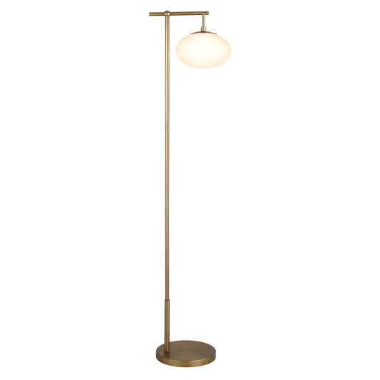 68" Brass Reading Floor Lamp With White Frosted Glass Globe Shade