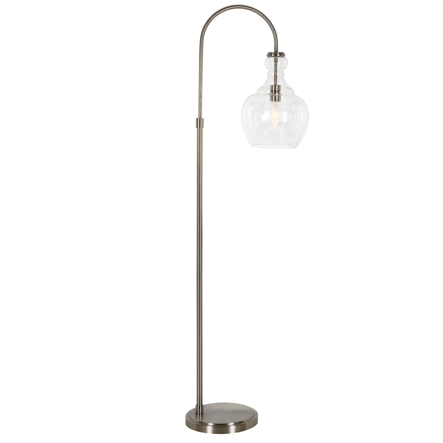 70" Nickel Arched Floor Lamp With Clear Seeded Glass Dome Shade