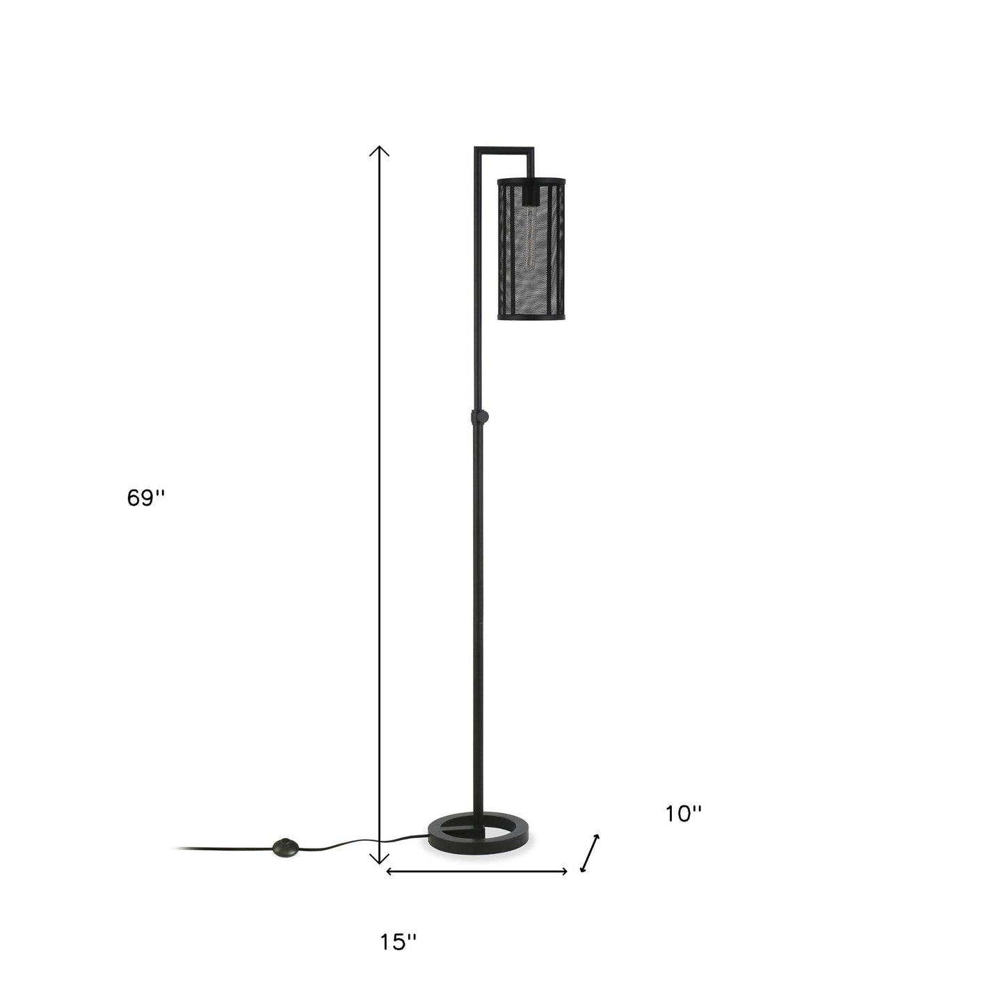 69" Black Reading Floor Lamp With Black Drum Shade