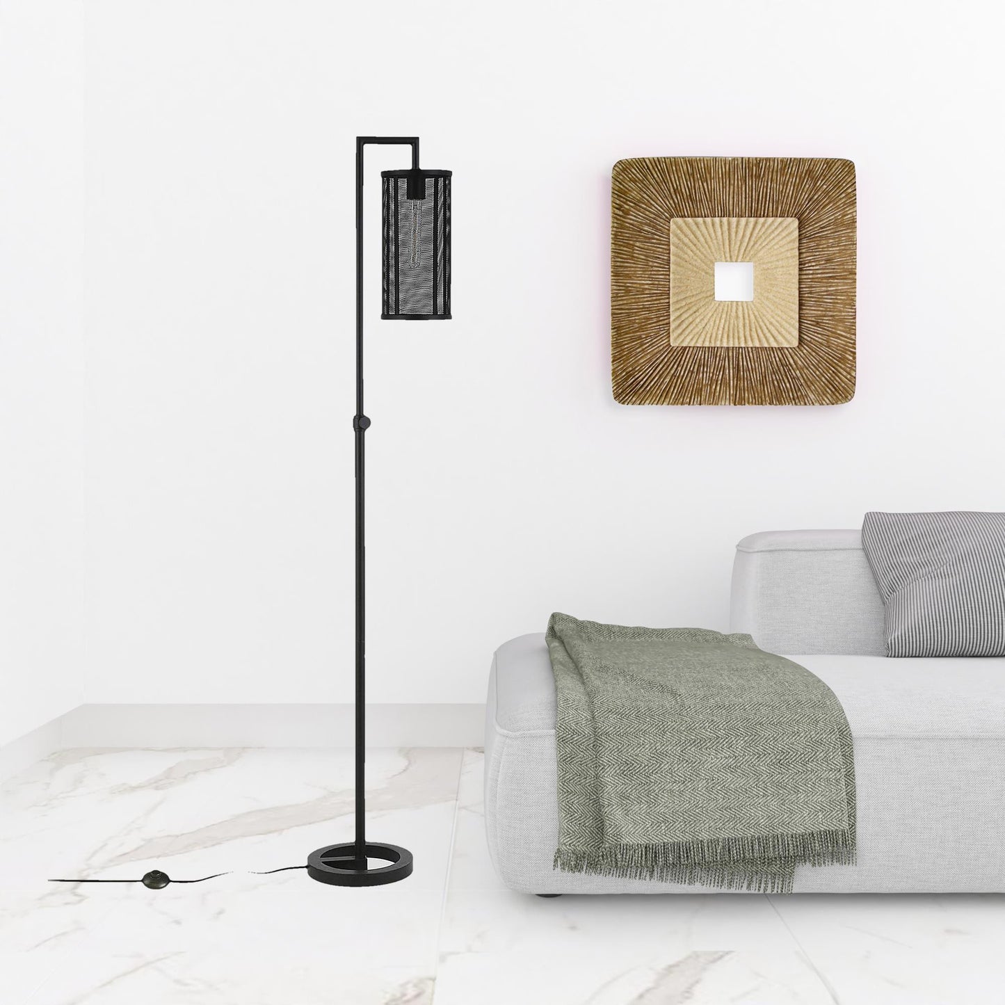 69" Black Reading Floor Lamp With Black Drum Shade