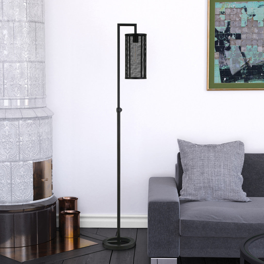 69" Black Reading Floor Lamp With Black Drum Shade