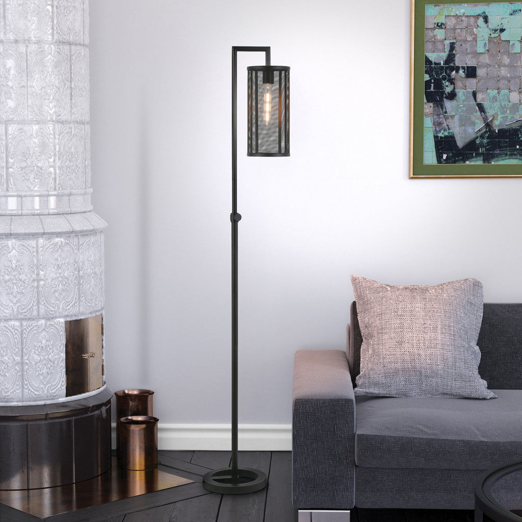 69" Black Reading Floor Lamp With Black Drum Shade