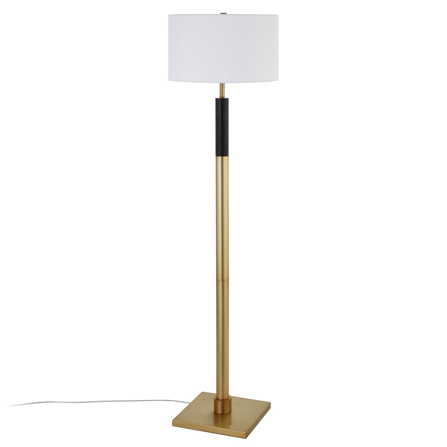 62" Black Traditional Shaped Floor Lamp With White Frosted Glass Drum Shade