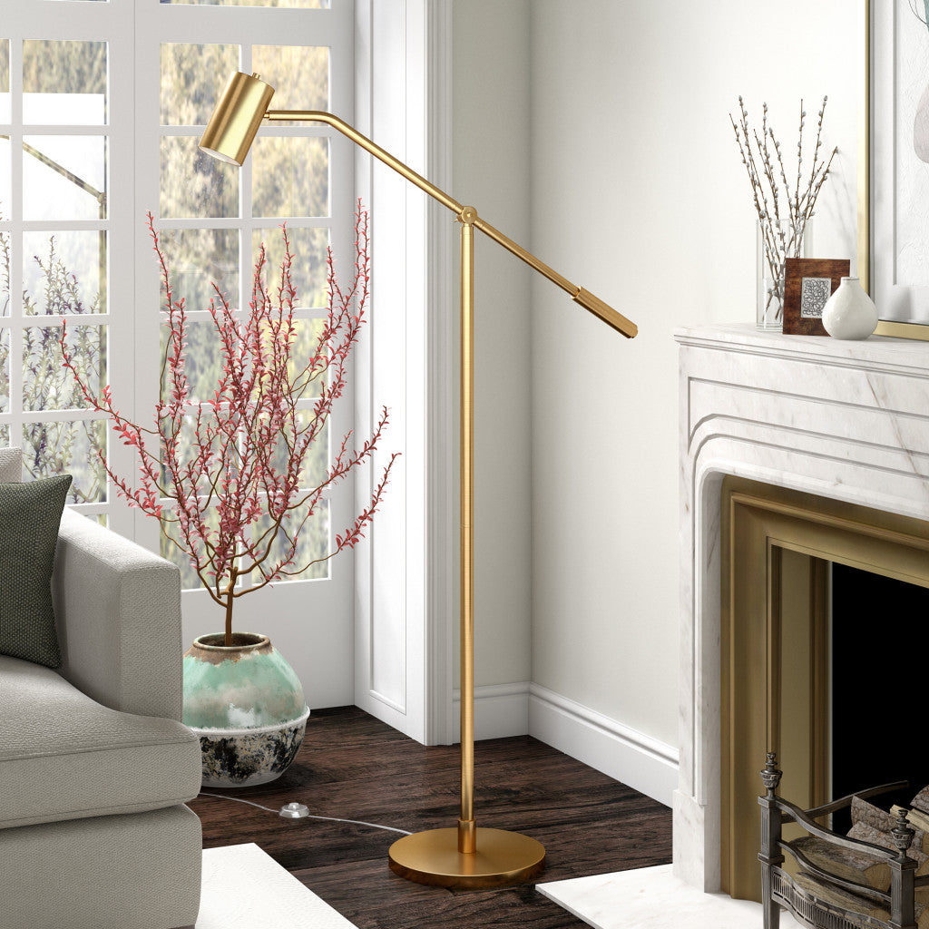 60" Brass Swing Arm Floor Lamp With Brass Drum Shade