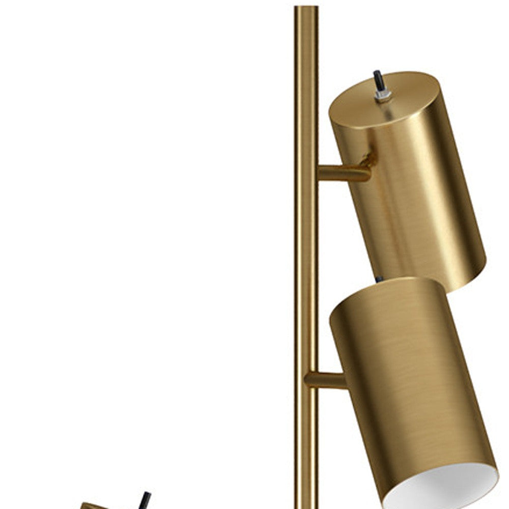 65" Brass Three Light Tree Floor Lamp With Brass Drum Shade