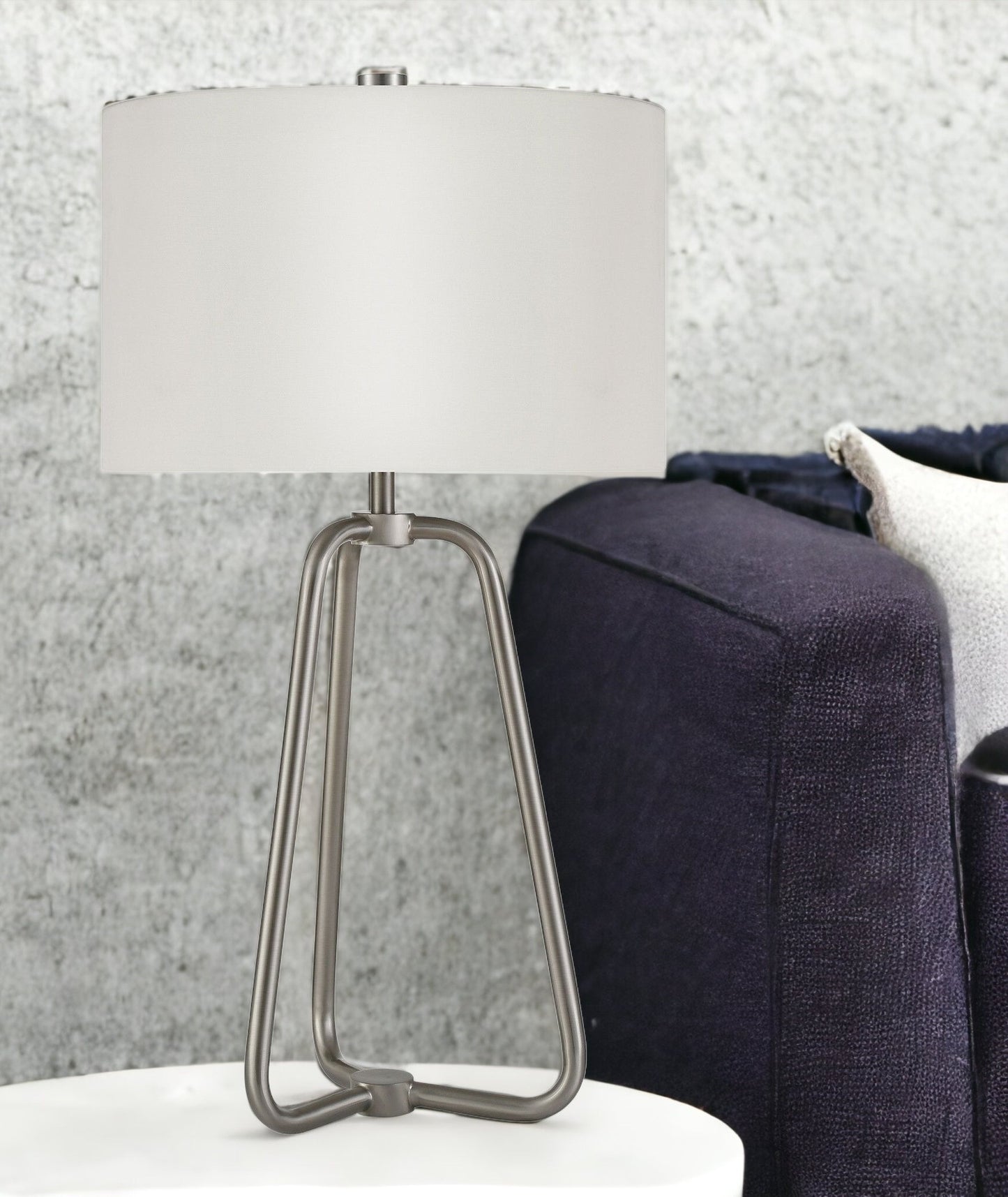 25" Nickel Metal Table Lamp With White Drum Shade