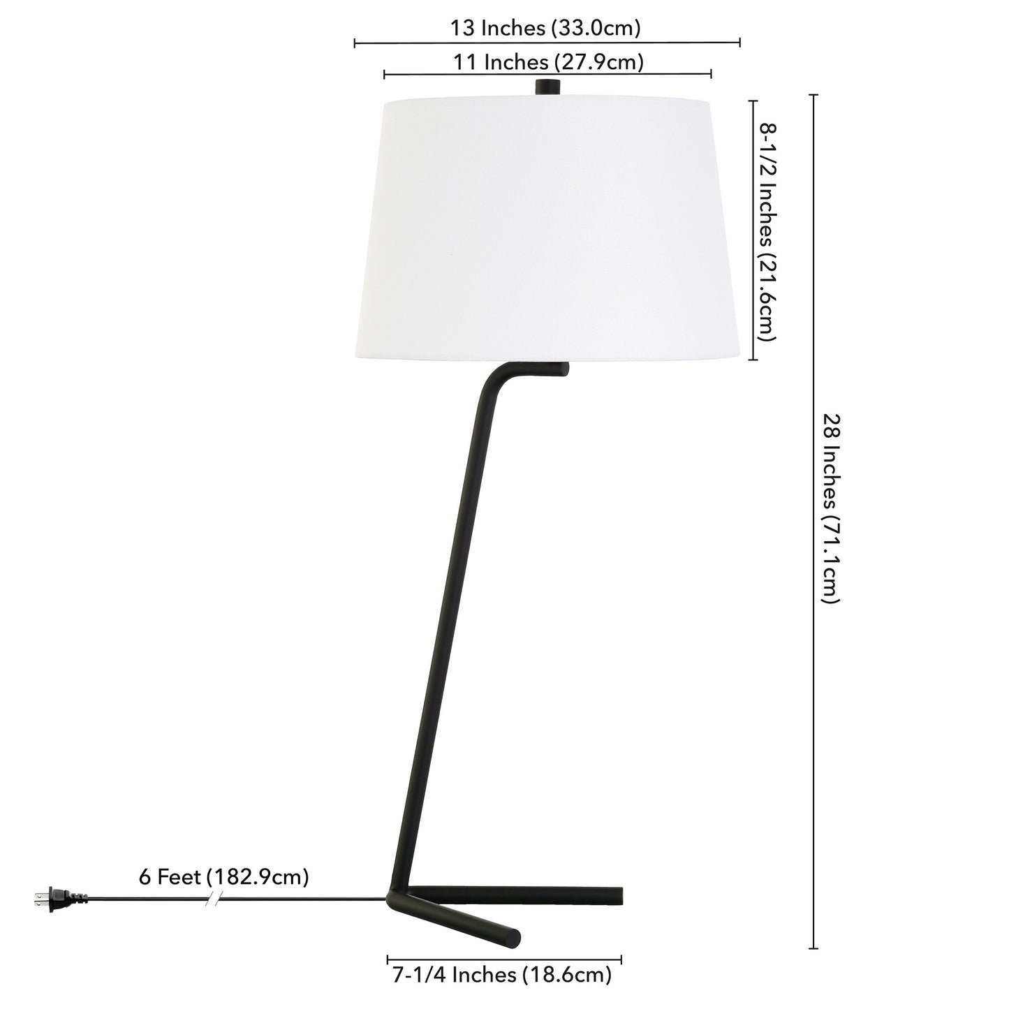 28" Black Metal Table Lamp With White Drum Shade