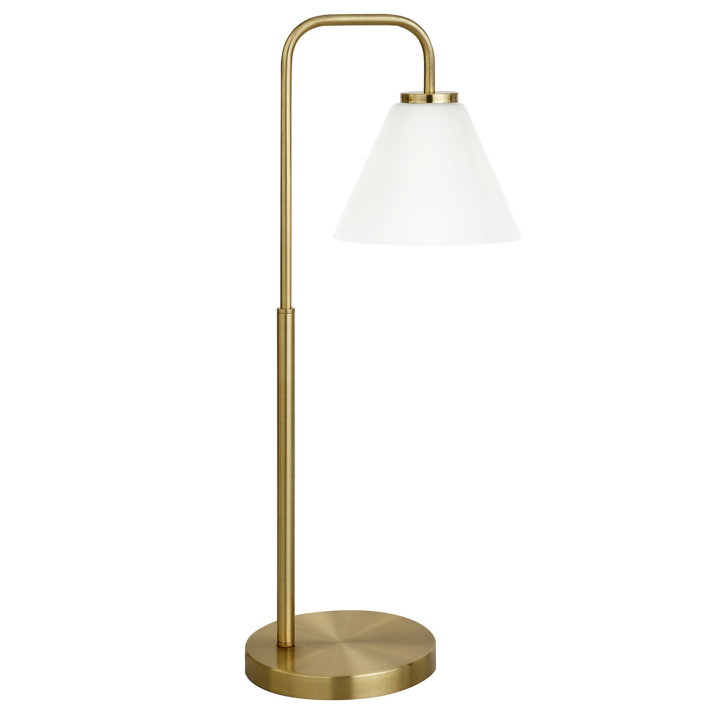 27" Brass Metal Arched Table Lamp With White Cone Shade