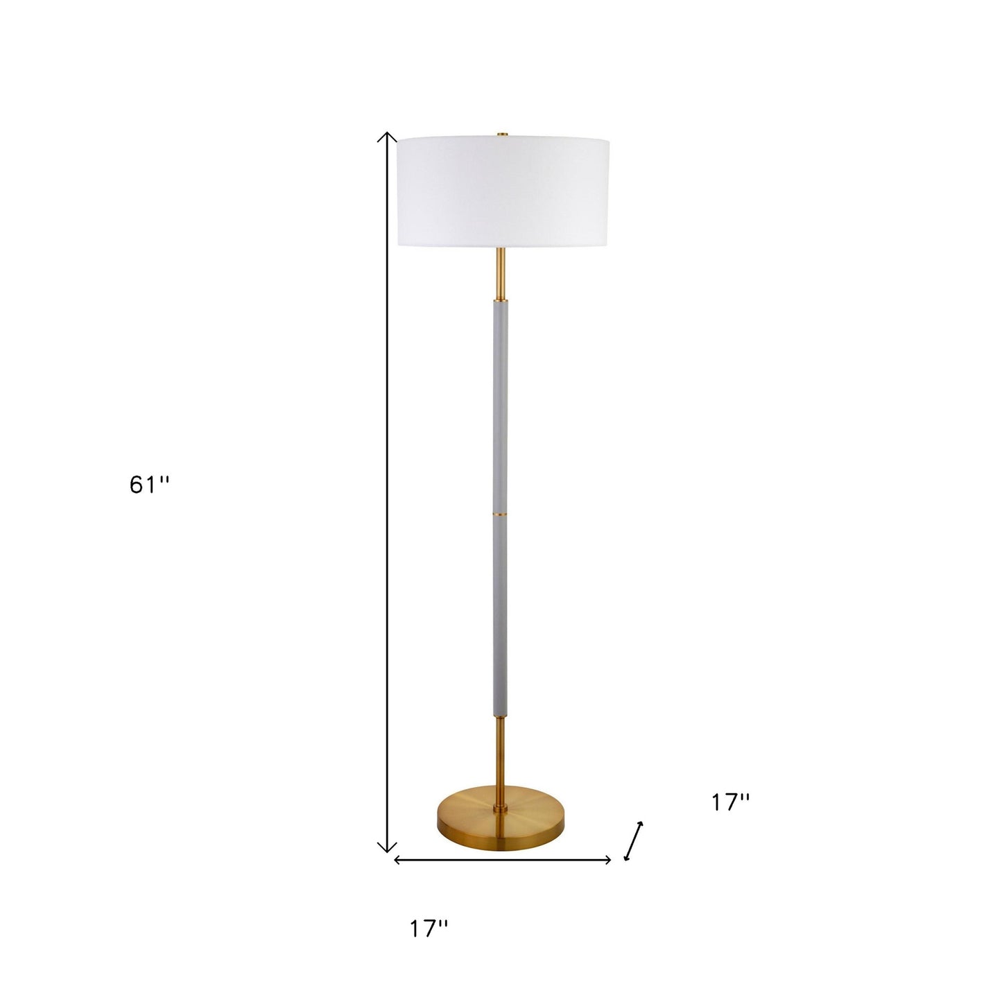 61" Brass Two Light Floor Lamp With White Frosted Glass Drum Shade