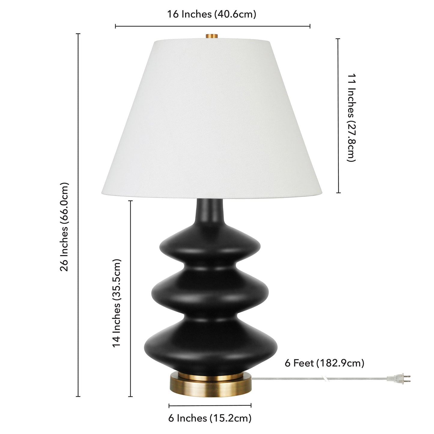 26" Black and Gold Glass Table Lamp With White Empire Shade