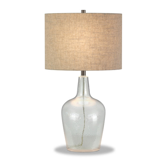 26" Clear Glass Table Lamp With Flax Drum Shade