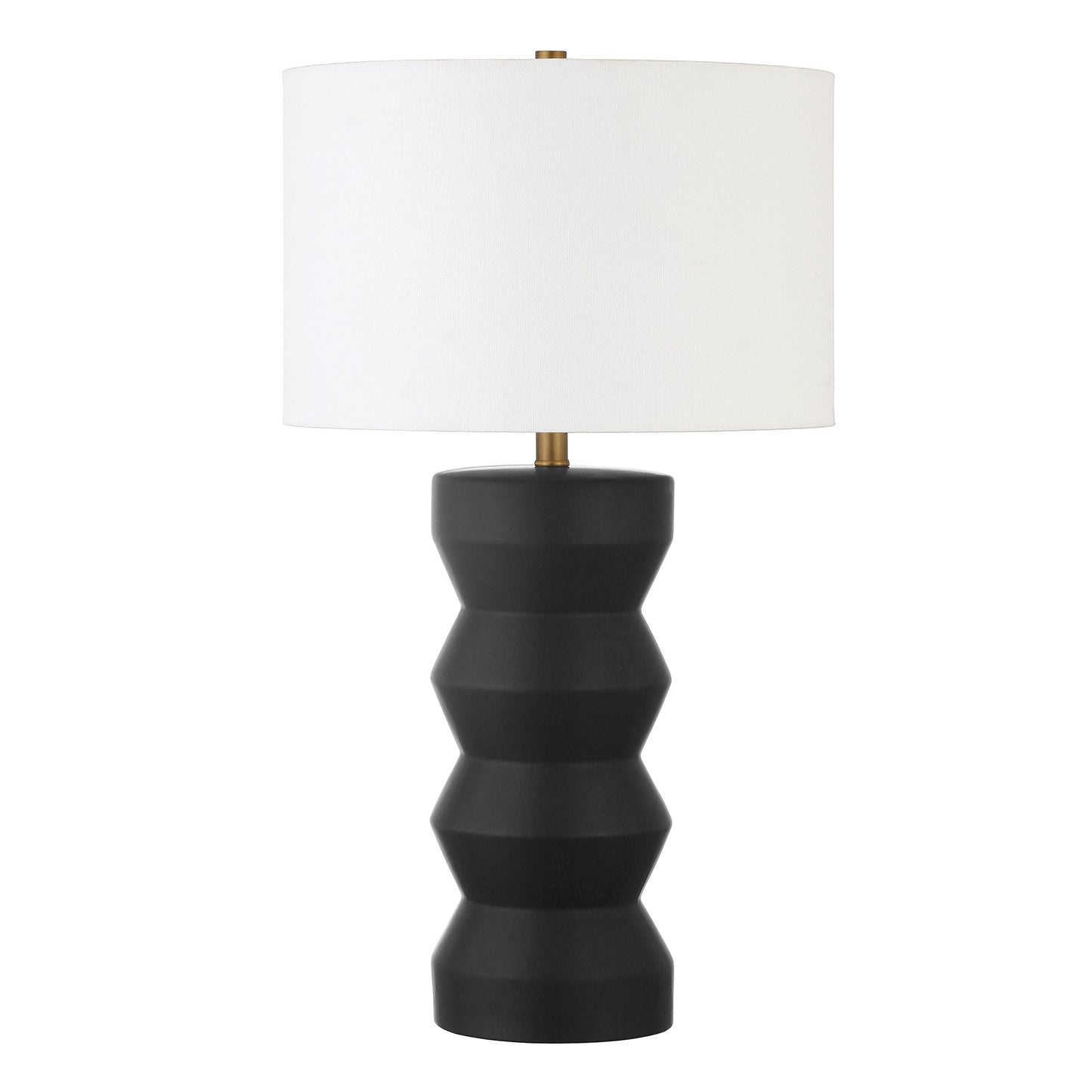 28" Black Ceramic Table Lamp With White Drum Shade