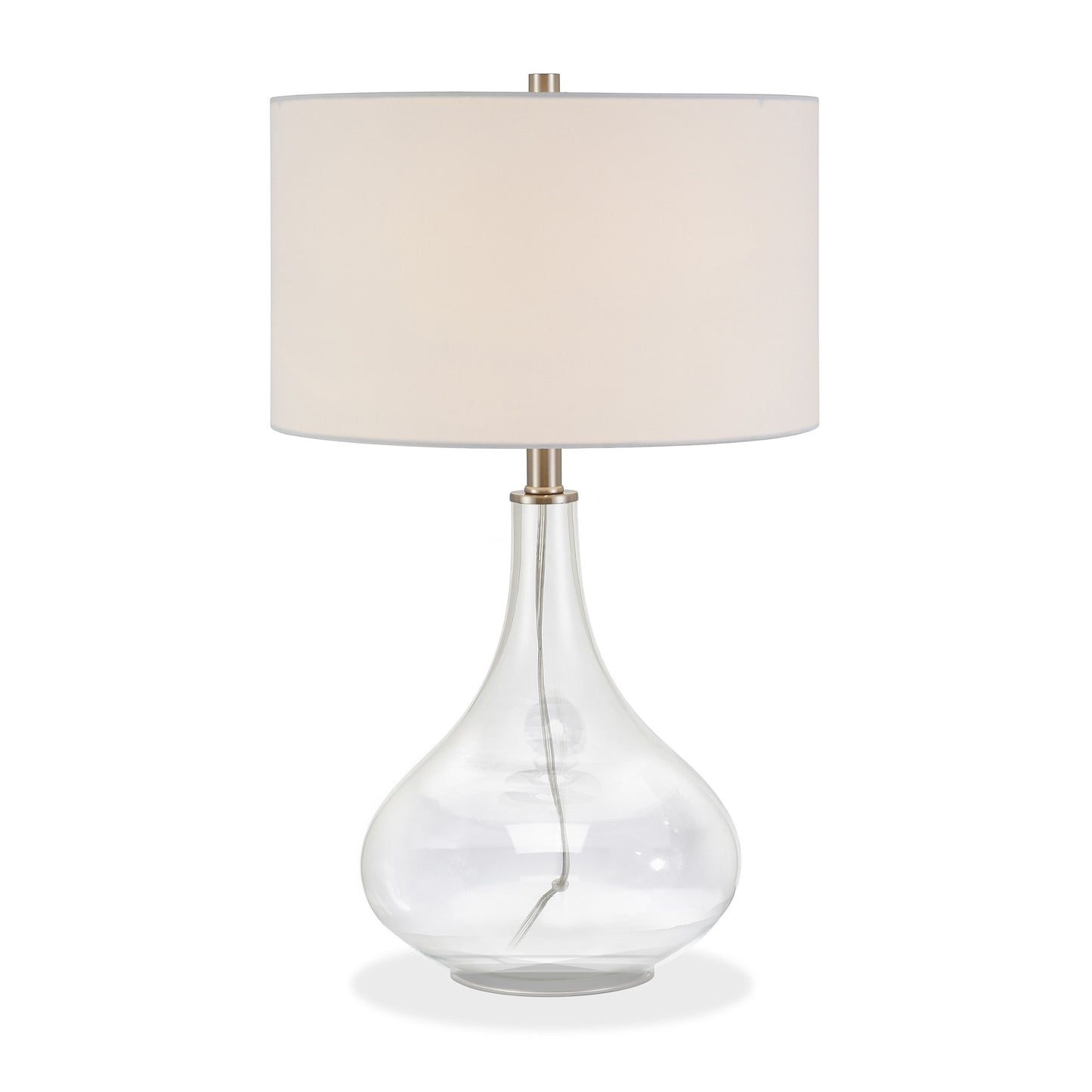 25" Clear Glass Table Lamp With White Drum Shade