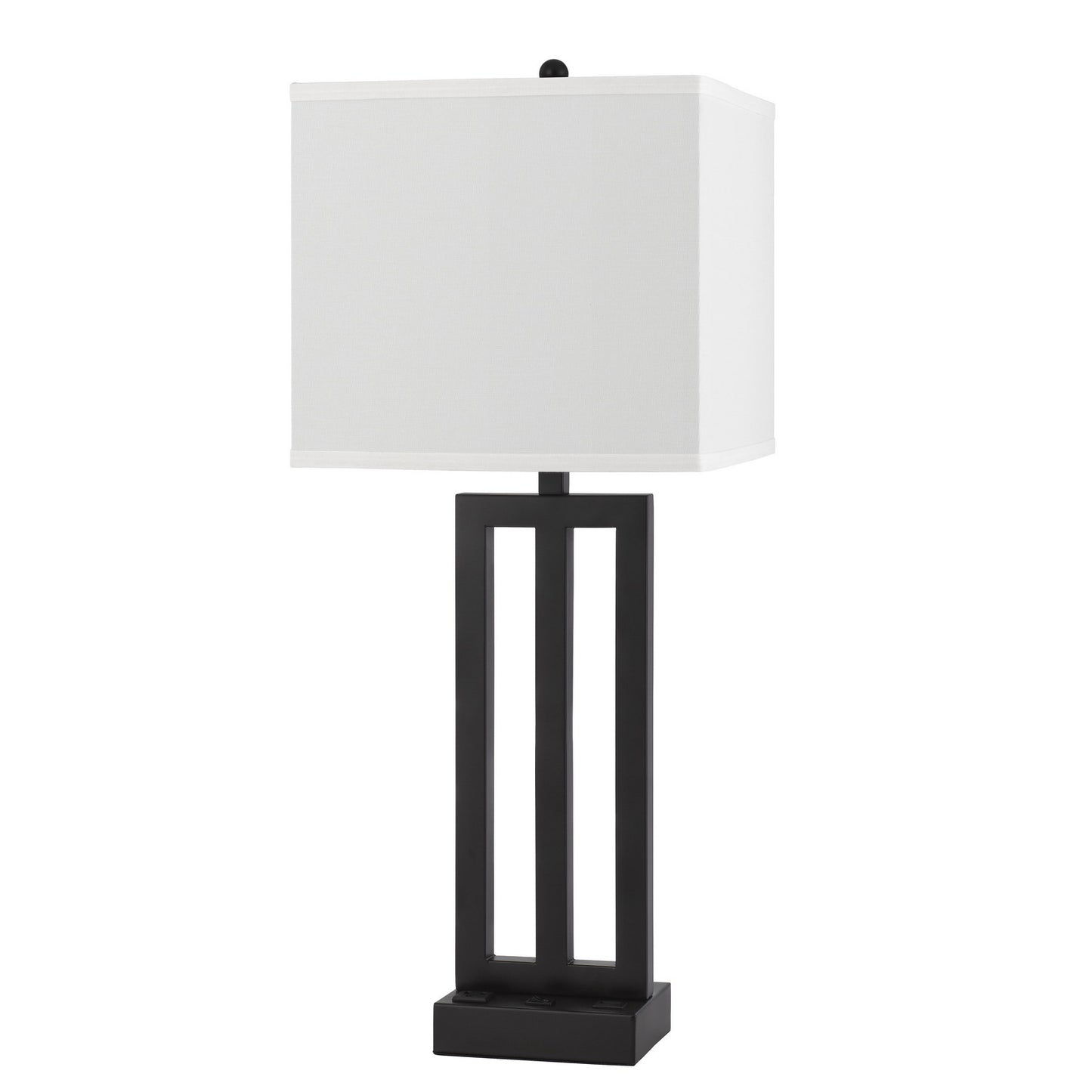 30" Bronze Metal Usb Table Lamp With White Rectangular Shade