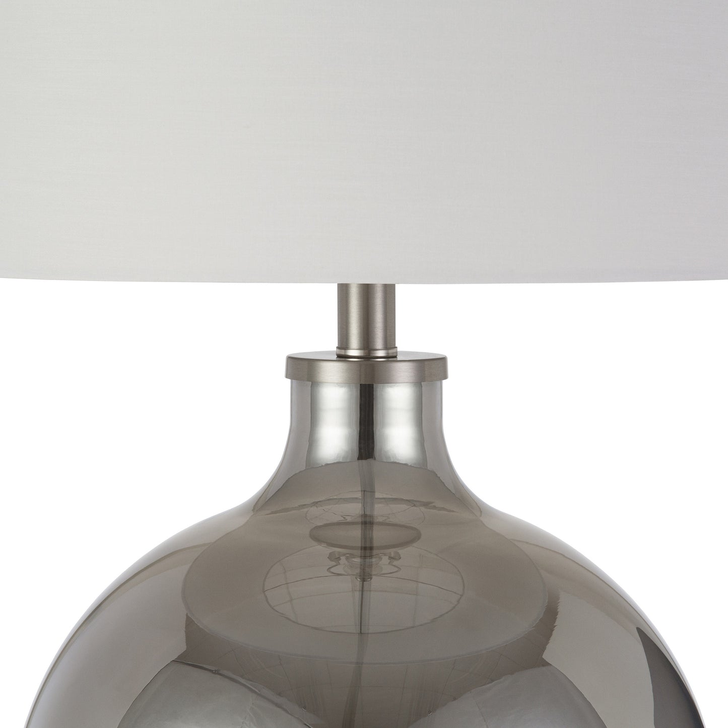 24" Nickel Glass Table Lamp With White Drum Shade