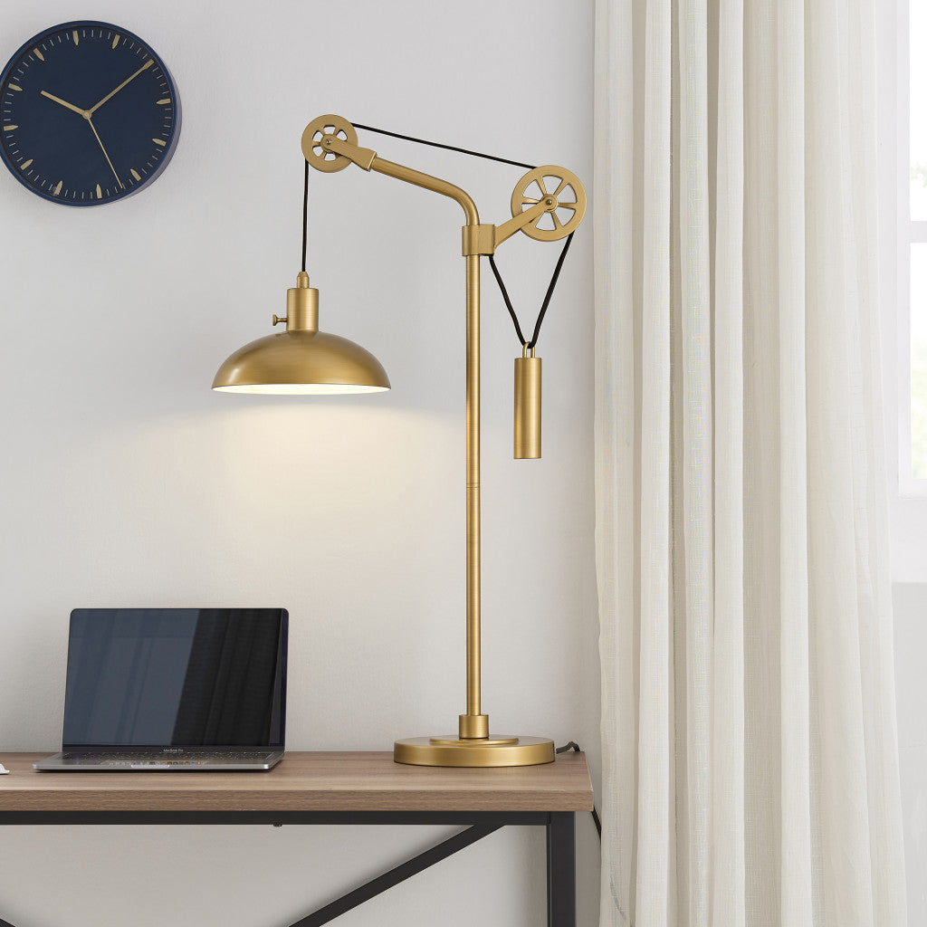 34" Brass Metal Adjustable Novelty Desk Table Lamp With Brass Dome Shade