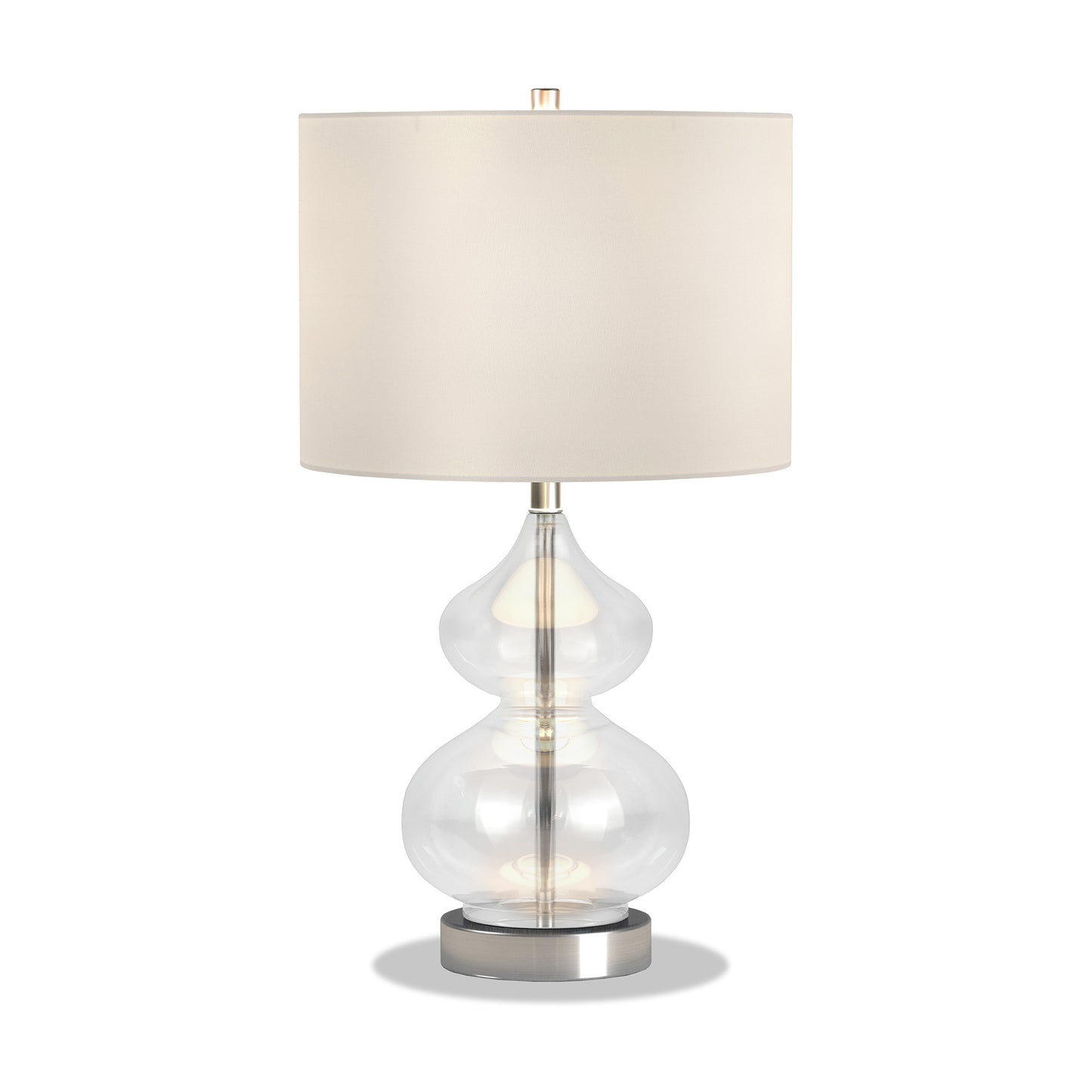 23" Nickel Glass Table Lamp With White Drum Shade