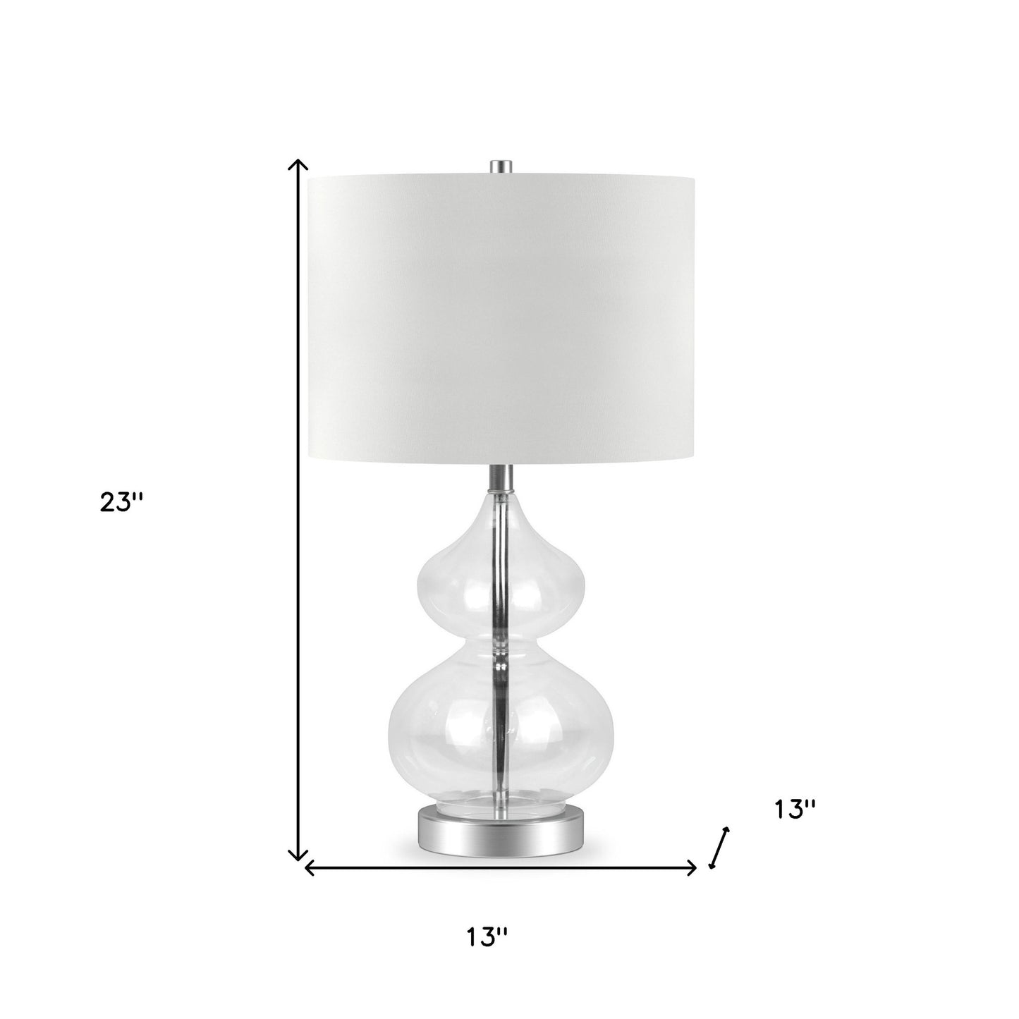 23" Nickel Glass Table Lamp With White Drum Shade