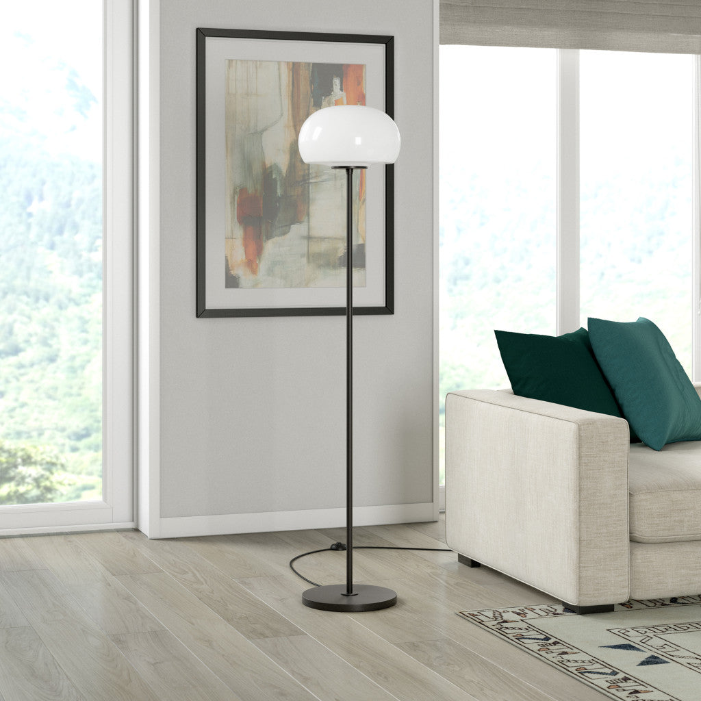 62" Black Novelty Floor Lamp With White Frosted Glass Globe Shade