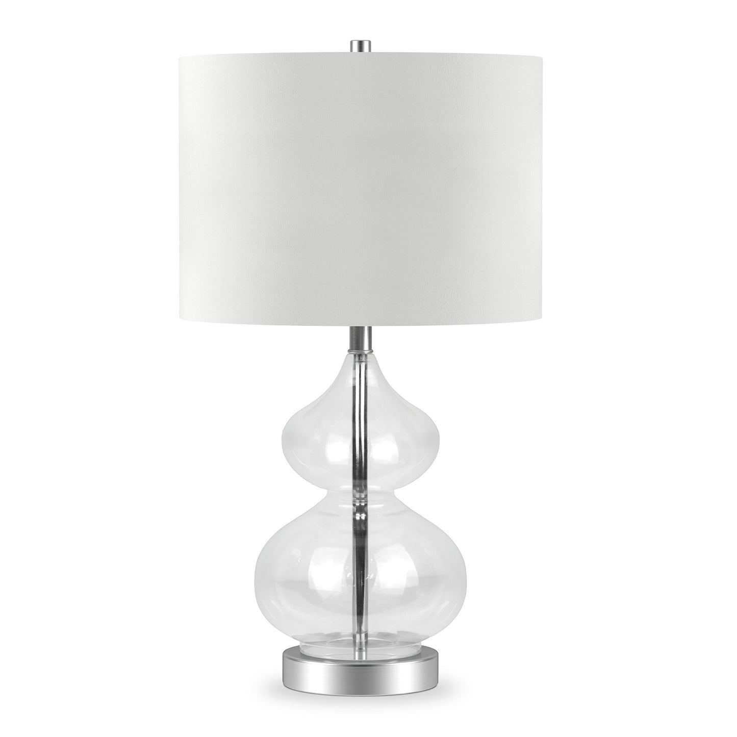 23" Nickel Glass Table Lamp With White Drum Shade