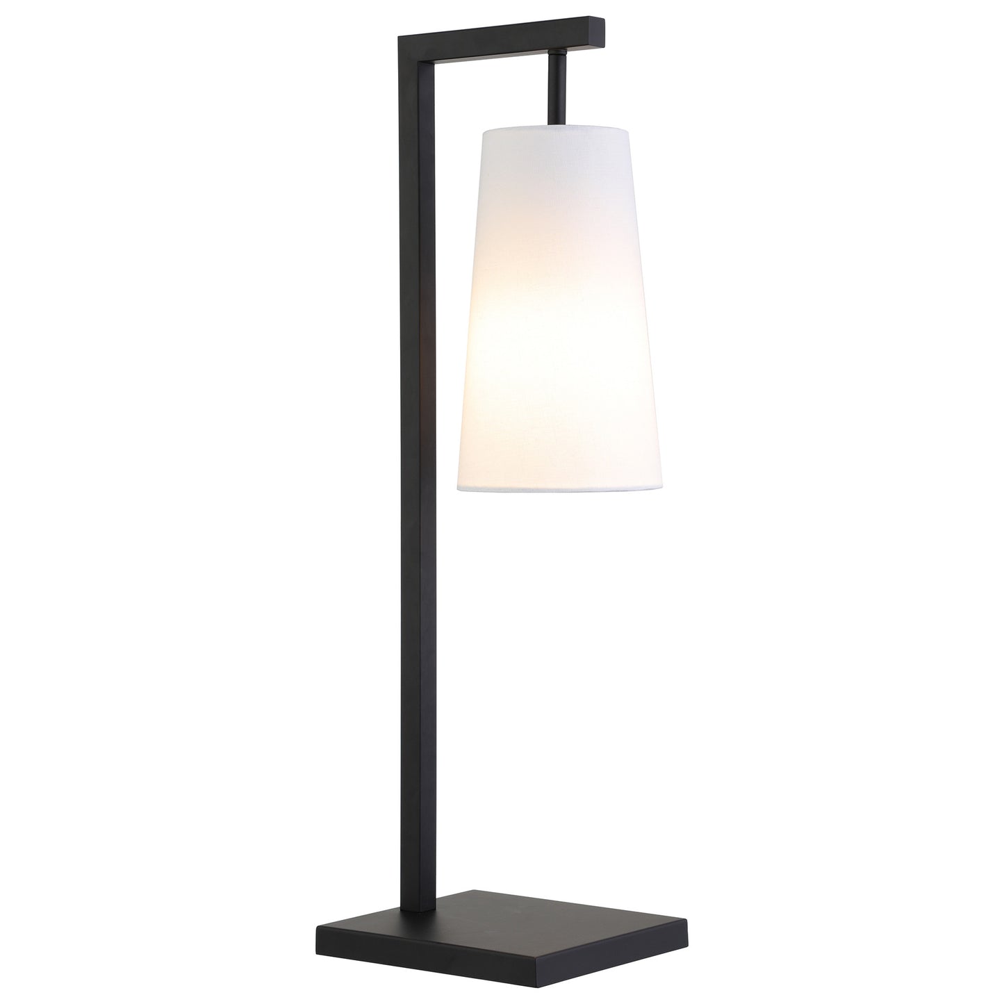 26" Black Metal Desk Table Lamp With White Cone Shade