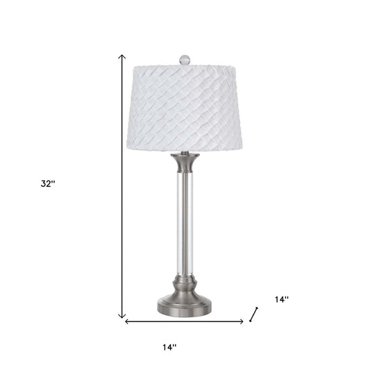 32" Nickel Metal Table Lamp With White Empire Shade