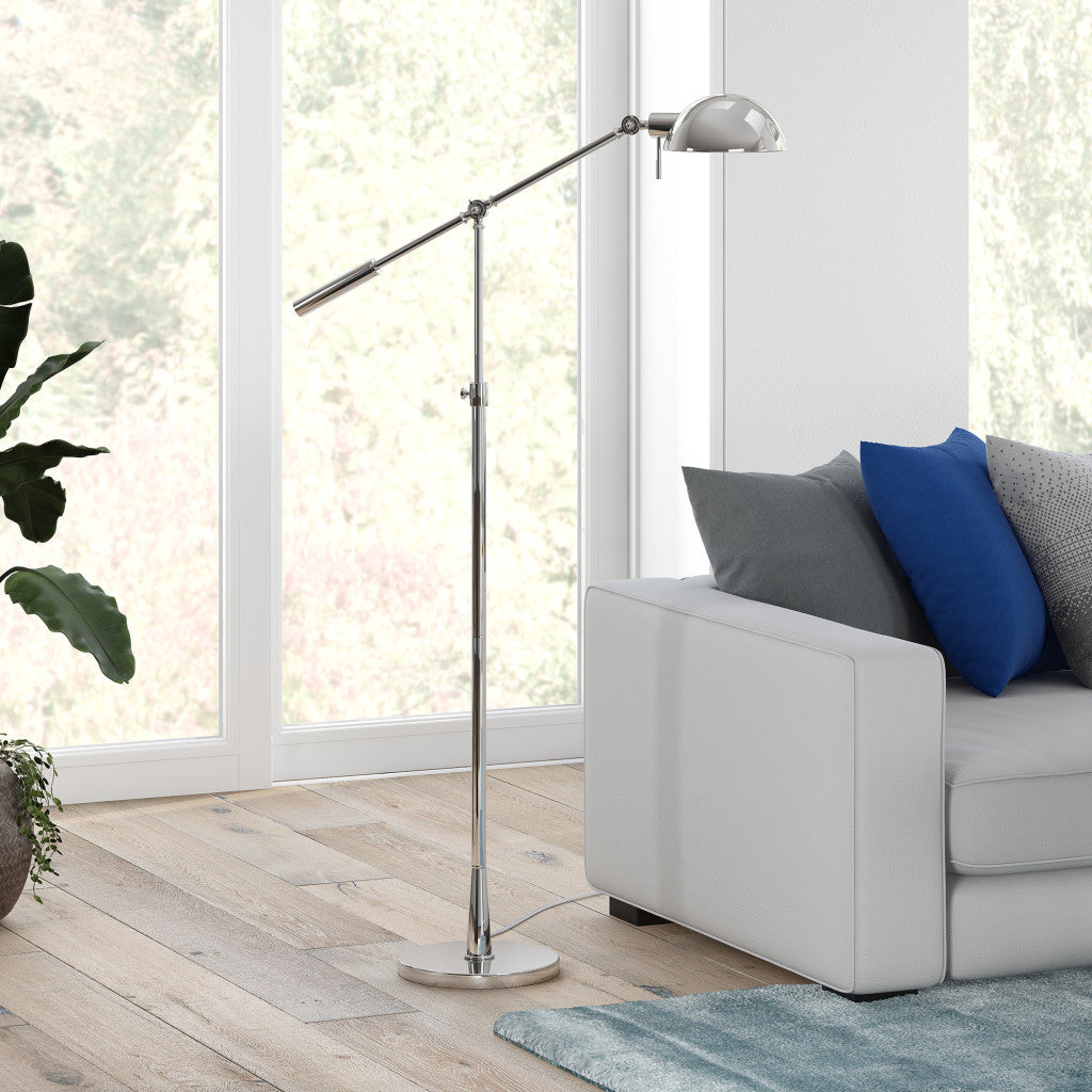 61" Nickel Adjustable Swing Arm Floor Lamp With Nickel No Pattern Cone Shade