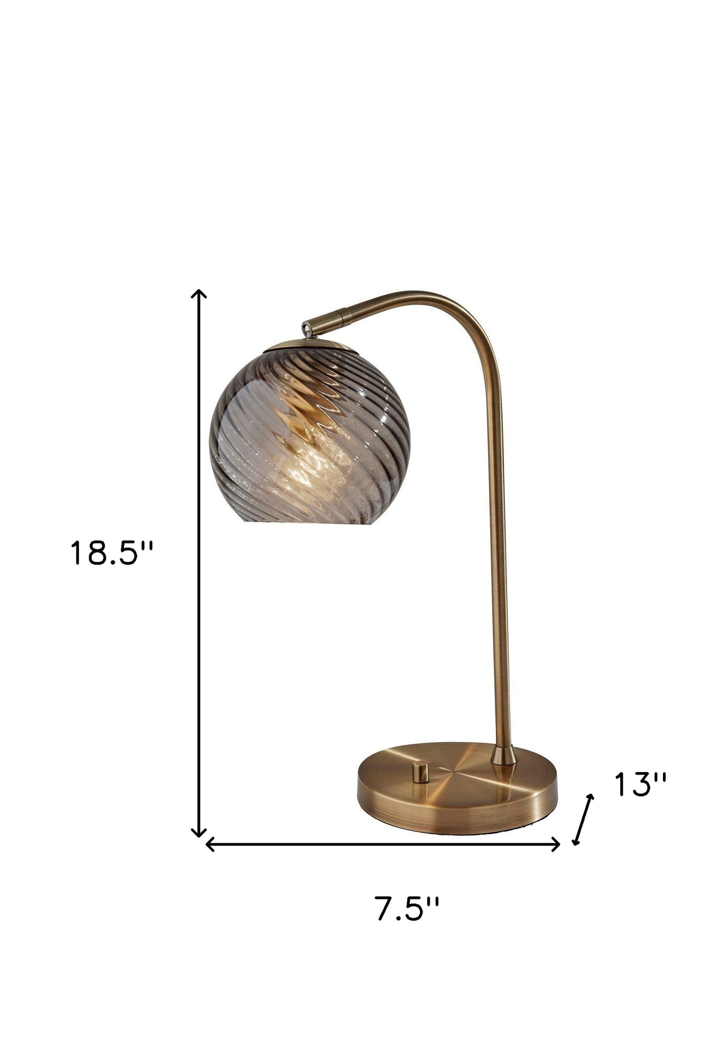 19" Antiqued Brass Metal Cylinder Desk Table Lamp With Gray Swirl Globe Shade