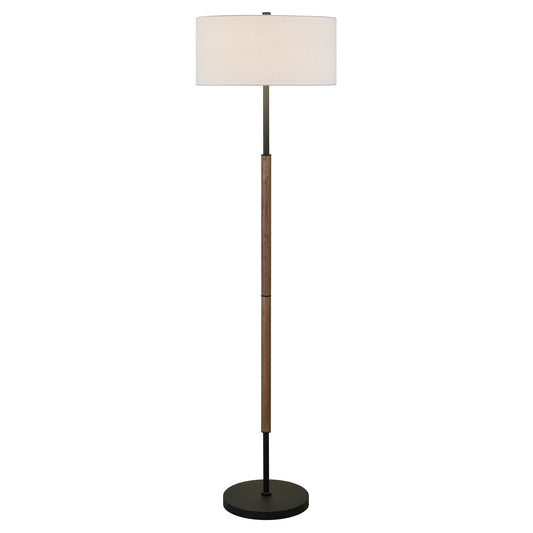 61" Black Two Light Floor Lamp With White Frosted Glass Drum Shade