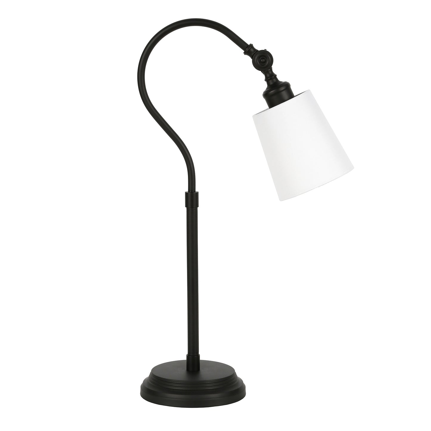 25" Black Metal Arched Table Lamp With White Drum Shade