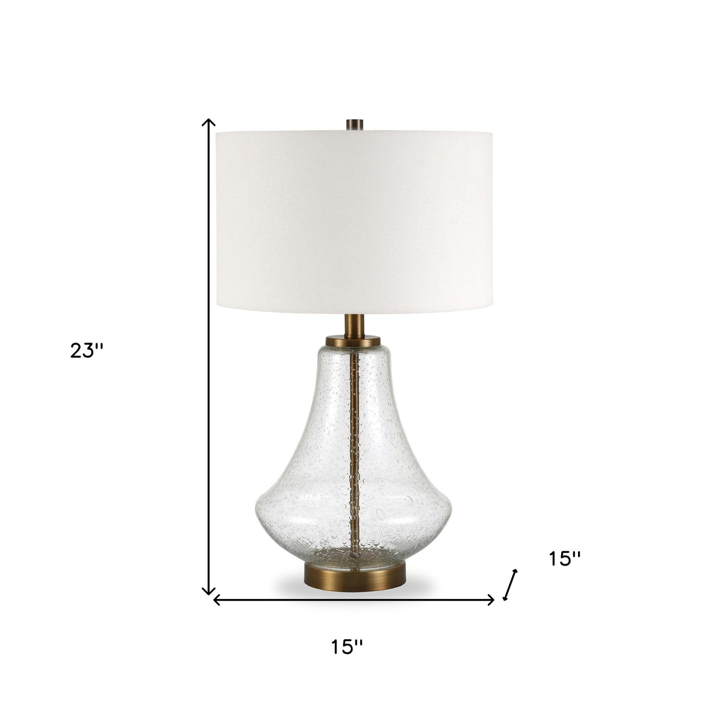 23" Brass Glass Table Lamp With White Drum Shade