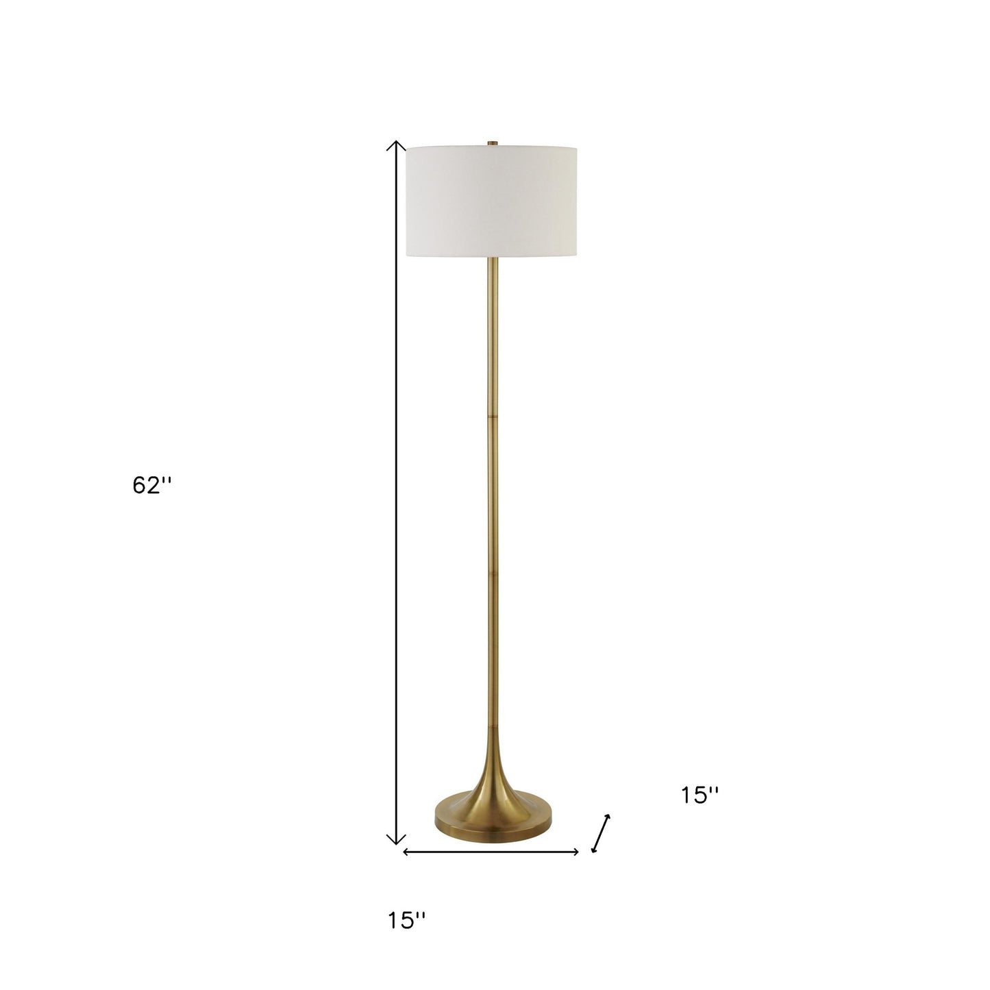 62" Brass Traditional Shaped Floor Lamp With White Frosted Glass Drum Shade