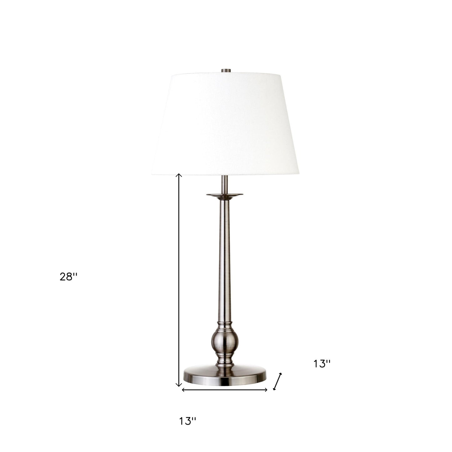 28" Nickel Metal Table Lamp With White Empire Shade