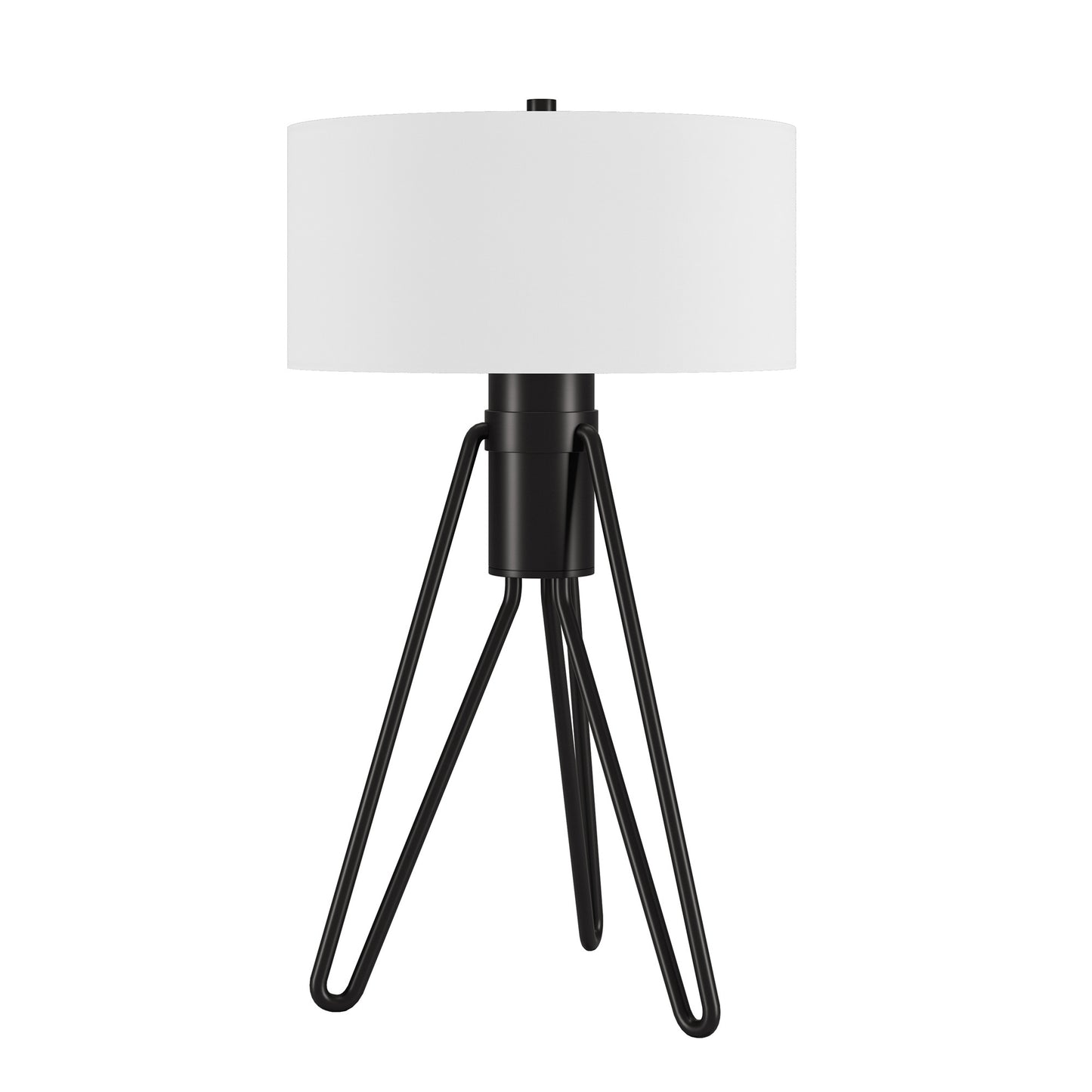 25" Black Metal Two Light Tripod Table Lamp With White Drum Shade