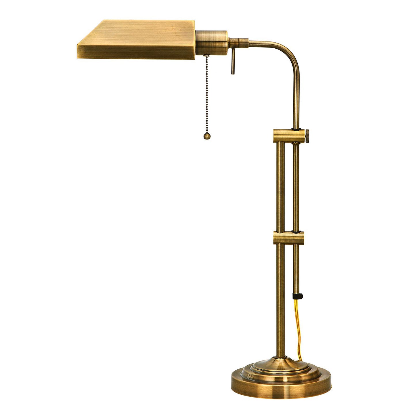 26" Bronze Metal Adjustable Table Lamp With Antiqued Brass Rectangular Shade