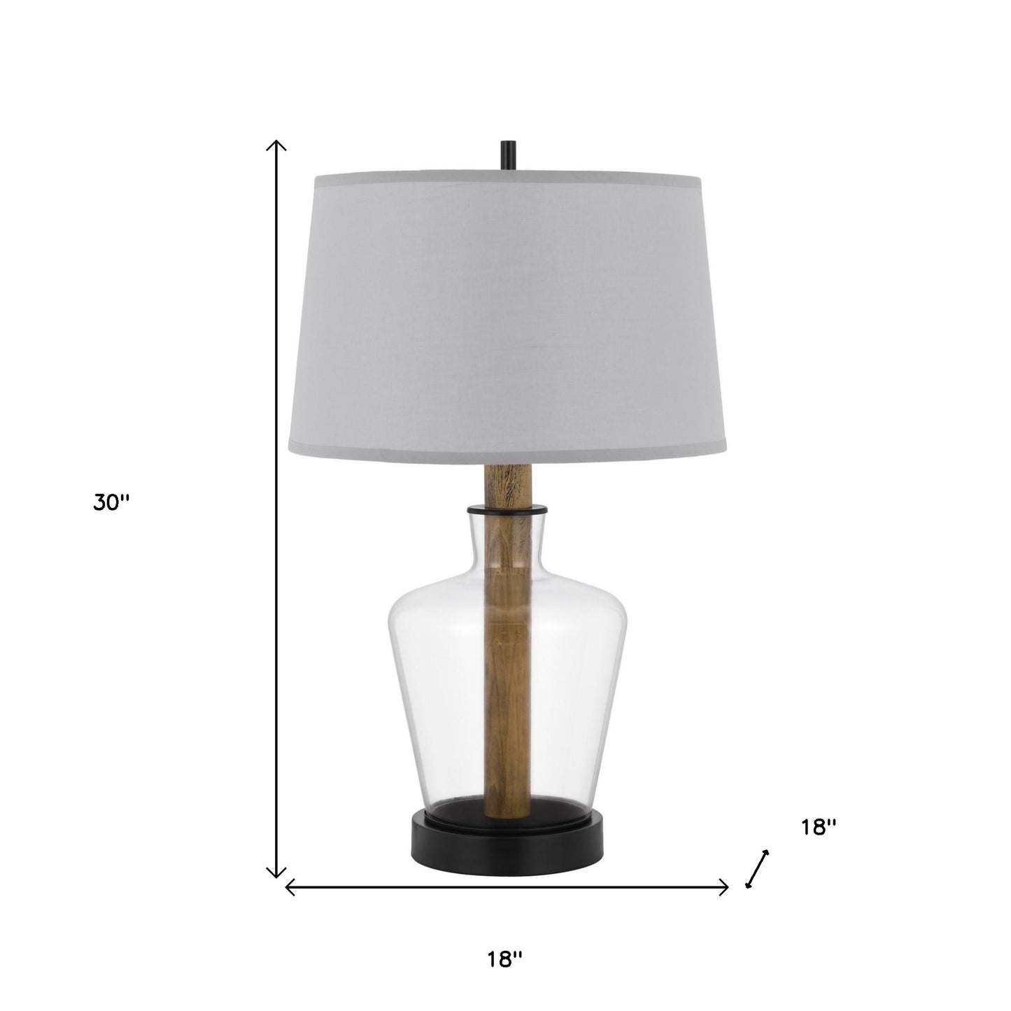 30" Clear Metal Table Lamp With Gray Empire Shade