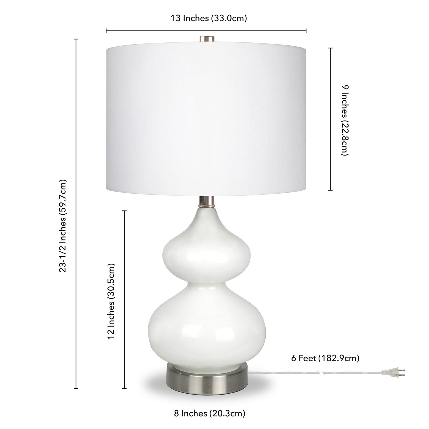 23" White and Silver Glass Table Lamp With White Drum Shade